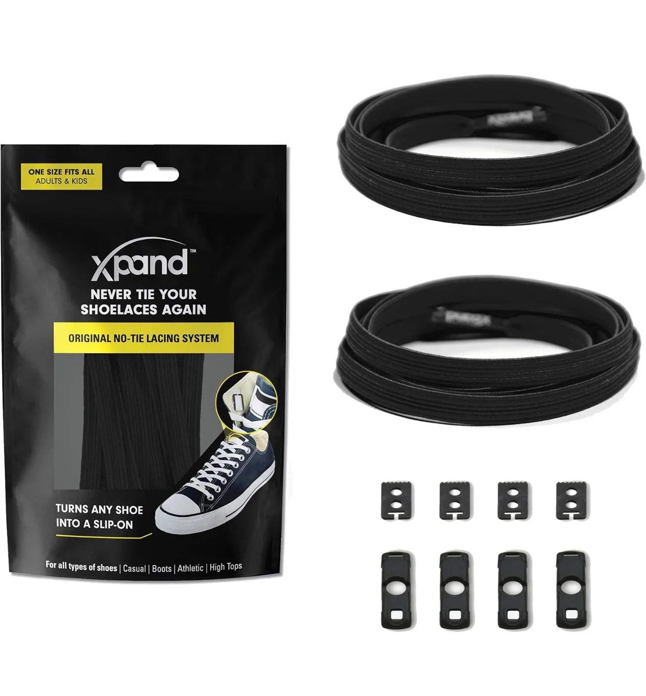 Xpand No Tie Shoelaces for Adults & Kids - Stretch Elastic Shoe Laces for Sneakers | Stretchy Tieless Shoe Strings