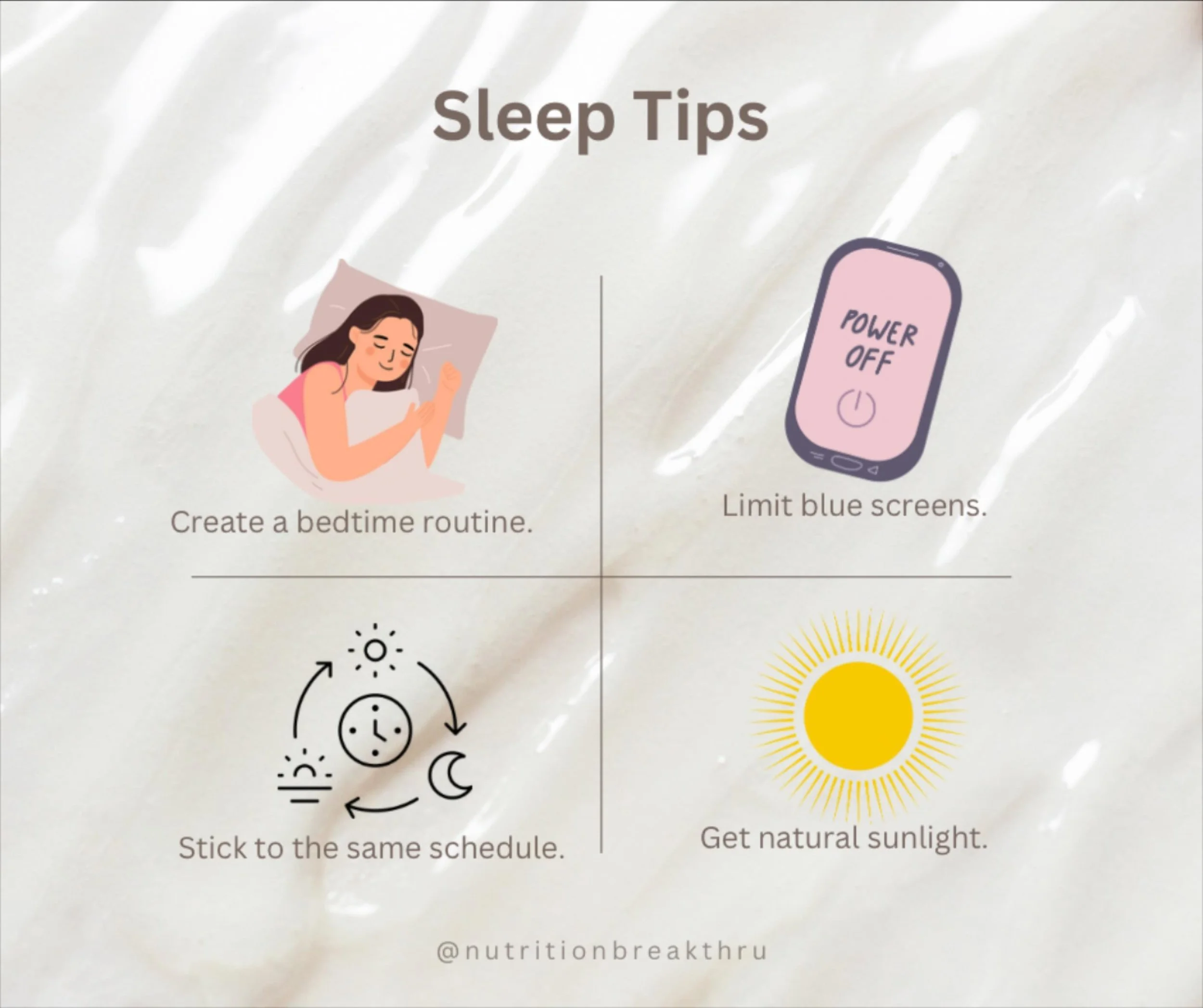 Tip Tuesday!
✨ Sleep Your Way to Better Health ✨

Did you know that getting quality sleep is just as important for your health as eating well and moving your body? 😴 Here&rsquo;s how you can build a bedtime routine that supports your healthy habits 