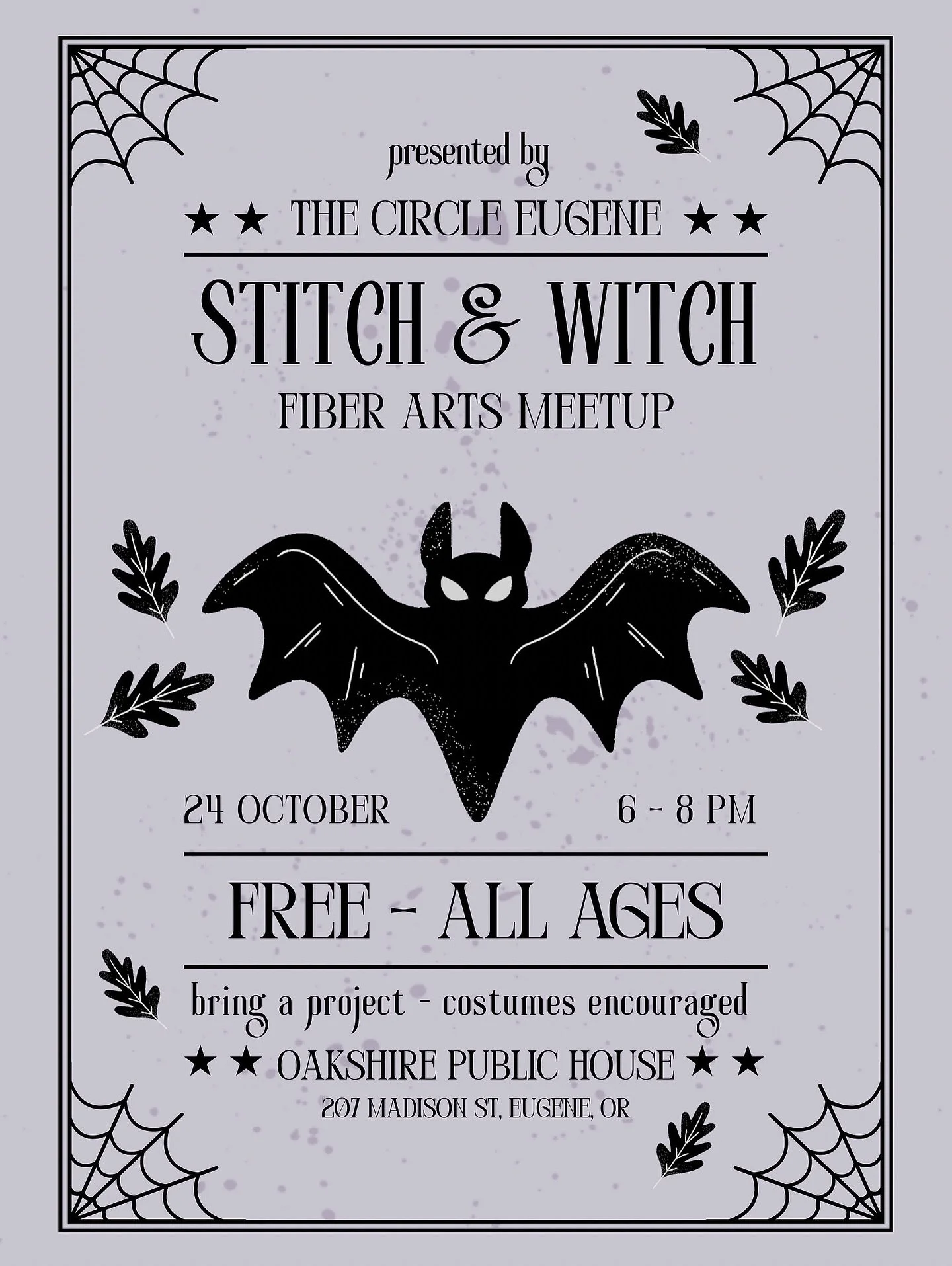 TOMORROW! Join me at Oakshire Public House for a spooky fiber arts meetup! Bring something crafty to work on and meet other local fiber artists and crafty witches 🧙&zwj;♀️