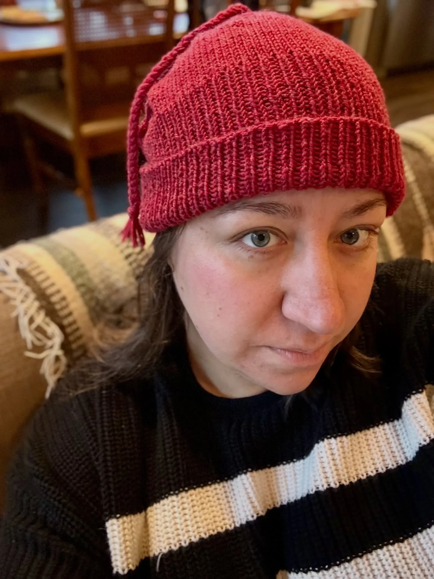 Finished my #melttheice hat last night, and already have my next one cast on 🧶 I&rsquo;ll be wearing mine today and joining the Jan. 30 general strike as best I can. @cozy_yarn @meccaeugene @stringfieldyarncollective have creative spaces open today 