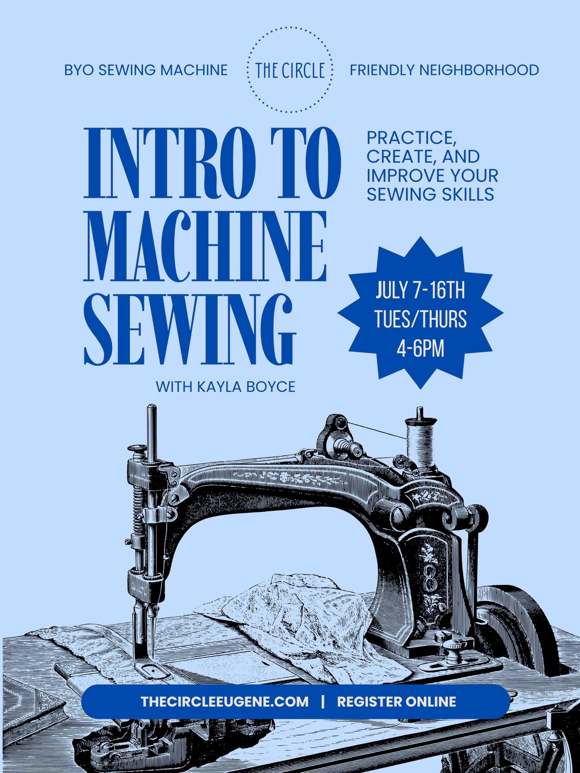 Summer Intro to Machine Sewing class coming up this July! 

This class will take a slightly different format than my usual six-week course&mdash; we will meet twice a week for two weeks (four classes total). Hopefully this will be easier for folks wh