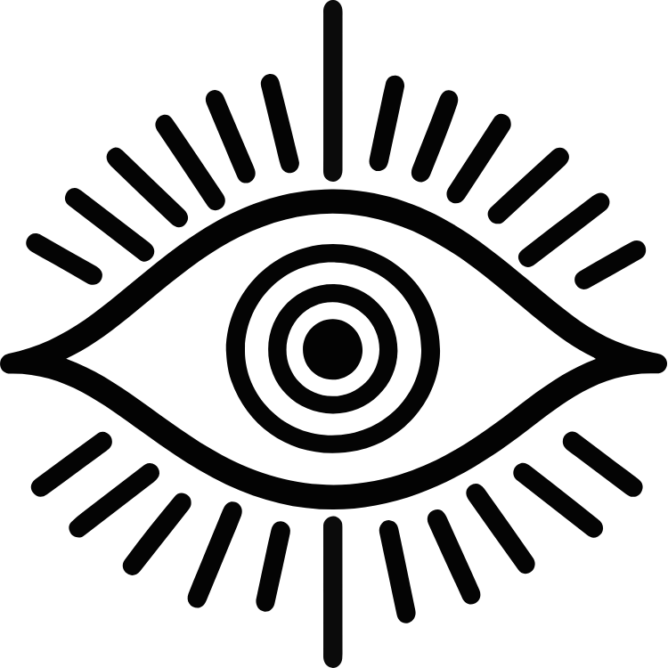 An eye with radiant lines emanating from it, symbolizing awareness or observation.