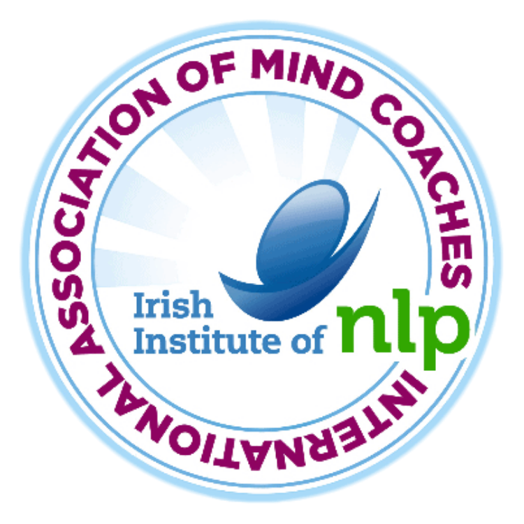 Logo of the Irish Institute of Neuro-Linguistic Programming (NLP), featuring a stylized blue leaf or feather with rays of light, surrounded by the text 'Irish Institute of NLP' in blue and green, and 'International Association of Mind Coaches' in purple around the circle.