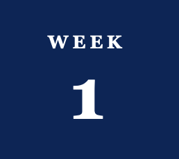Blue background with white text reading 'WEEK 1'.