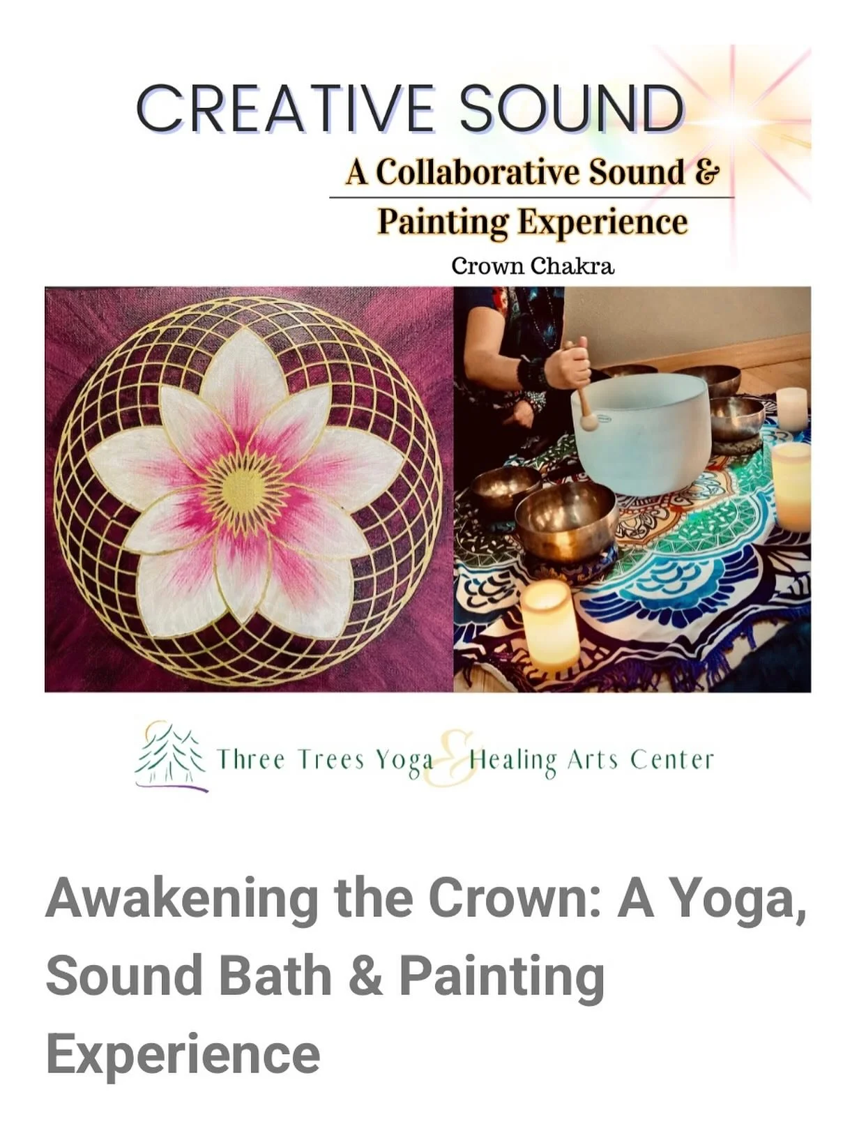 Join us August 16th from 3-5pm for a magical sound and painting experience! Check out the details and sign up at www.threetreesyoga.com. Space is limited! No experience required! See you there!