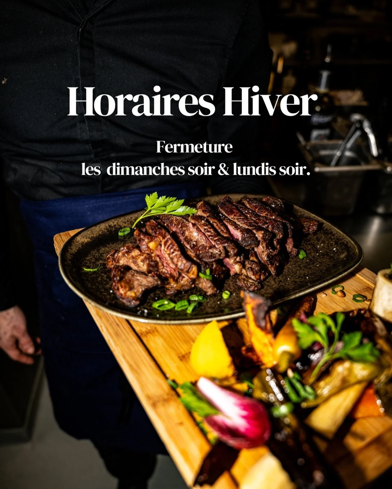 Horaires d&rsquo;hiver ❄️ 

👉 Le restaurant sera dor&eacute;navant ferm&eacute; les lundi soirs ainsi que les dimanche soir. 

Nous vous accueillons toujours les services du midi ainsi que en continu les autres jours de la semaine ! 

&Agrave; tr&eg