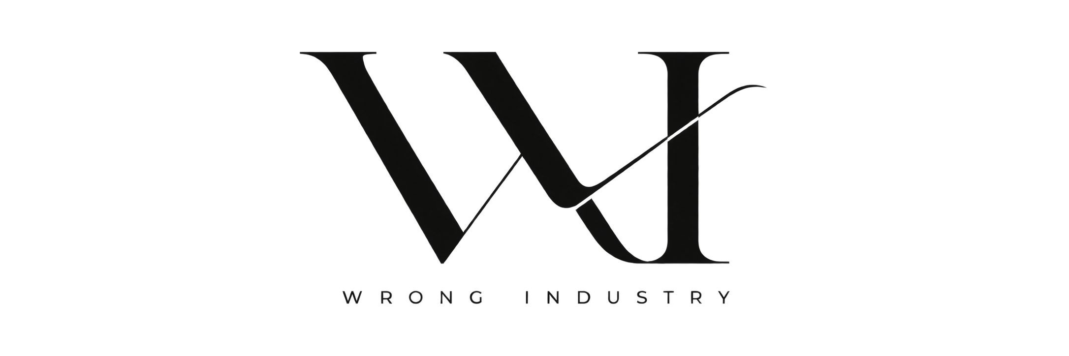 Black logo with a large 'W' and 'I' with a check mark crossing the letters; beneath, small text reads 'WRONG INDUSTRY'.