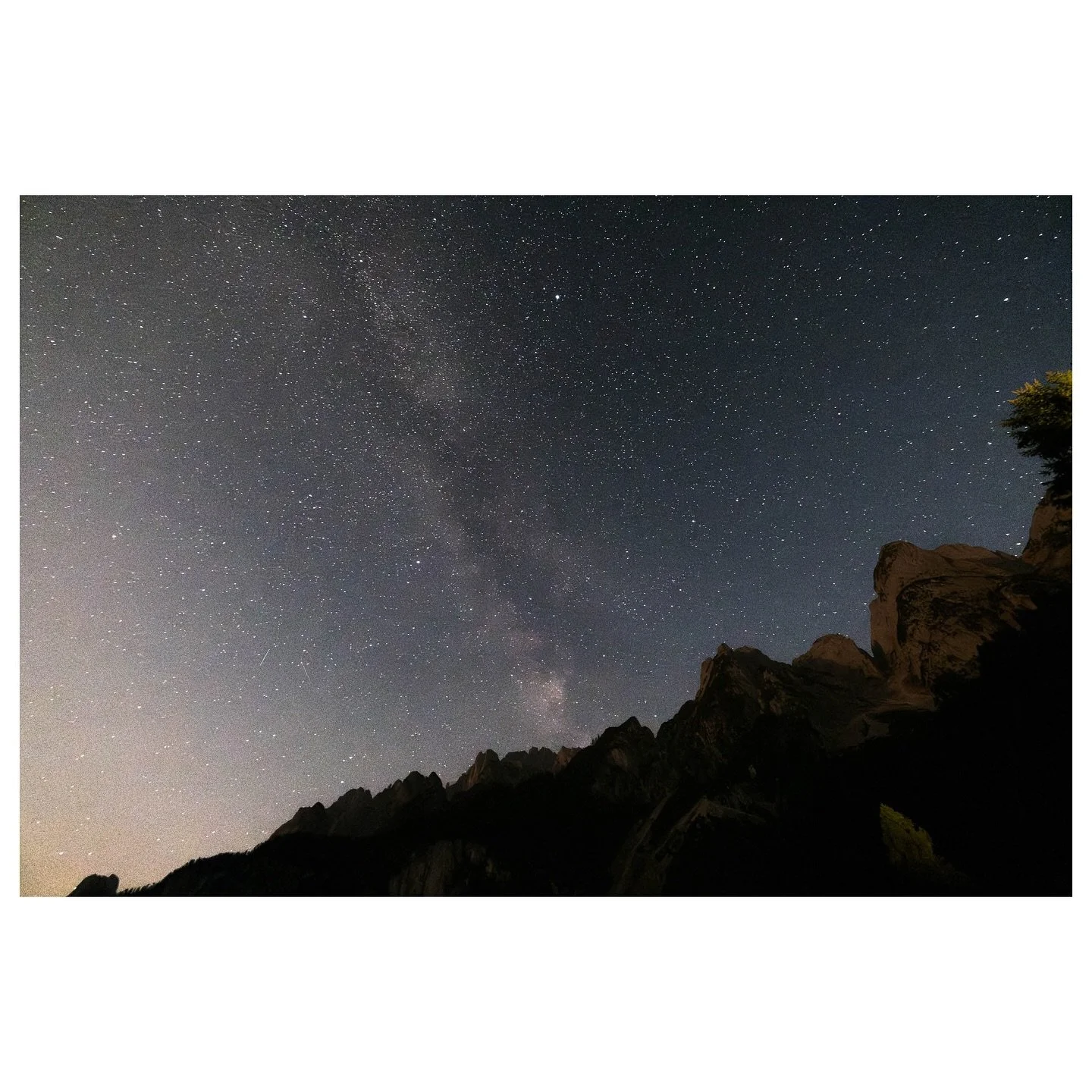 My first decent Milky Way shot with the mountains around Gosausee. Though I couldn&rsquo;t really decide between edits. (Also I took it without a tripod only trying to balance my camera with the lens hood put behind it)

Shot on Fuji X-H1 with XF 10-