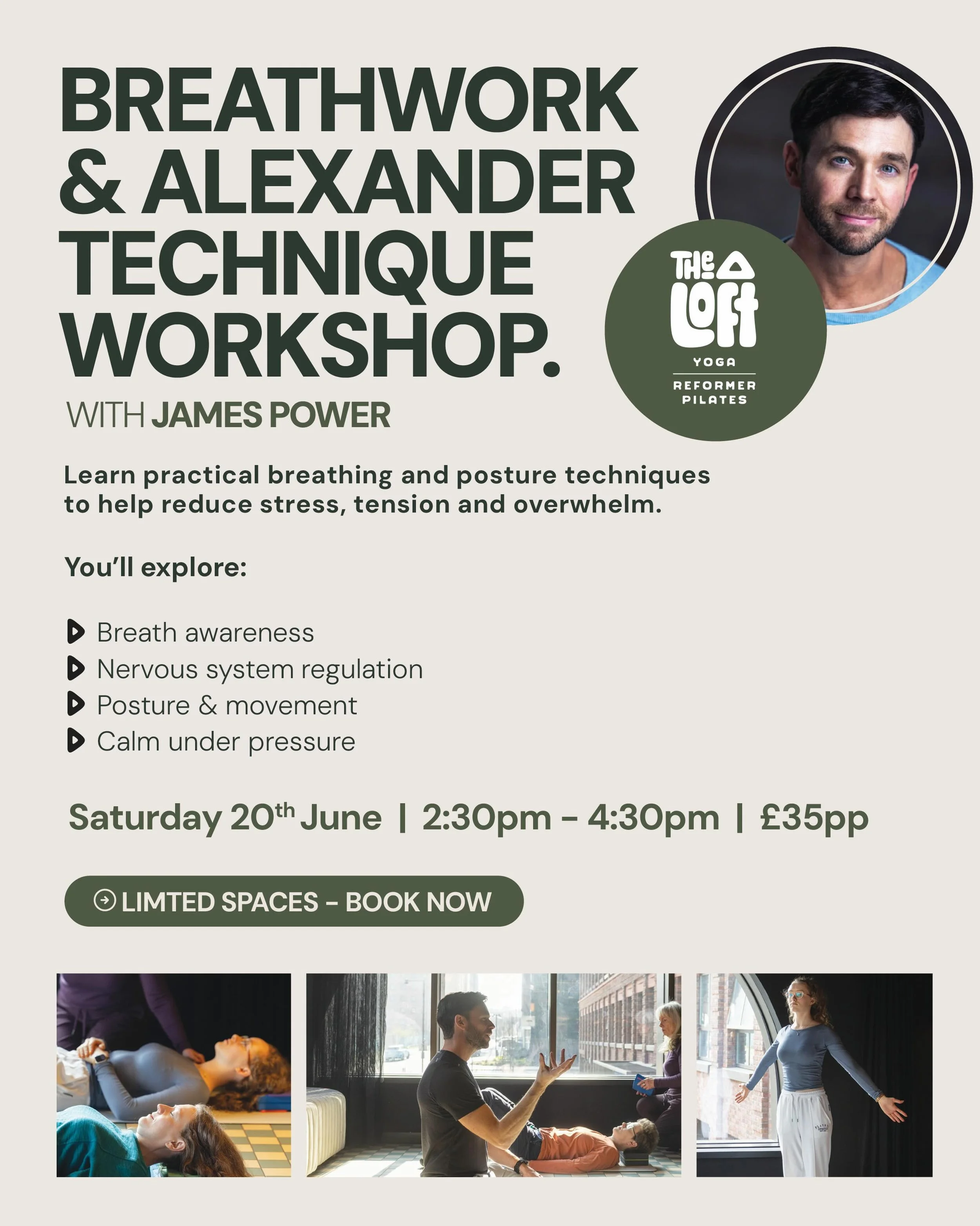 Breathe deeper. Move easier. Feel calmer.
Join us Saturday 20 June at 2:30pm for an afternoon of Alexander Technique &amp; Breathwork at The Loft. Release tension, reset your nervous system and reconnect to your body. Limited spaces &mdash; book now: