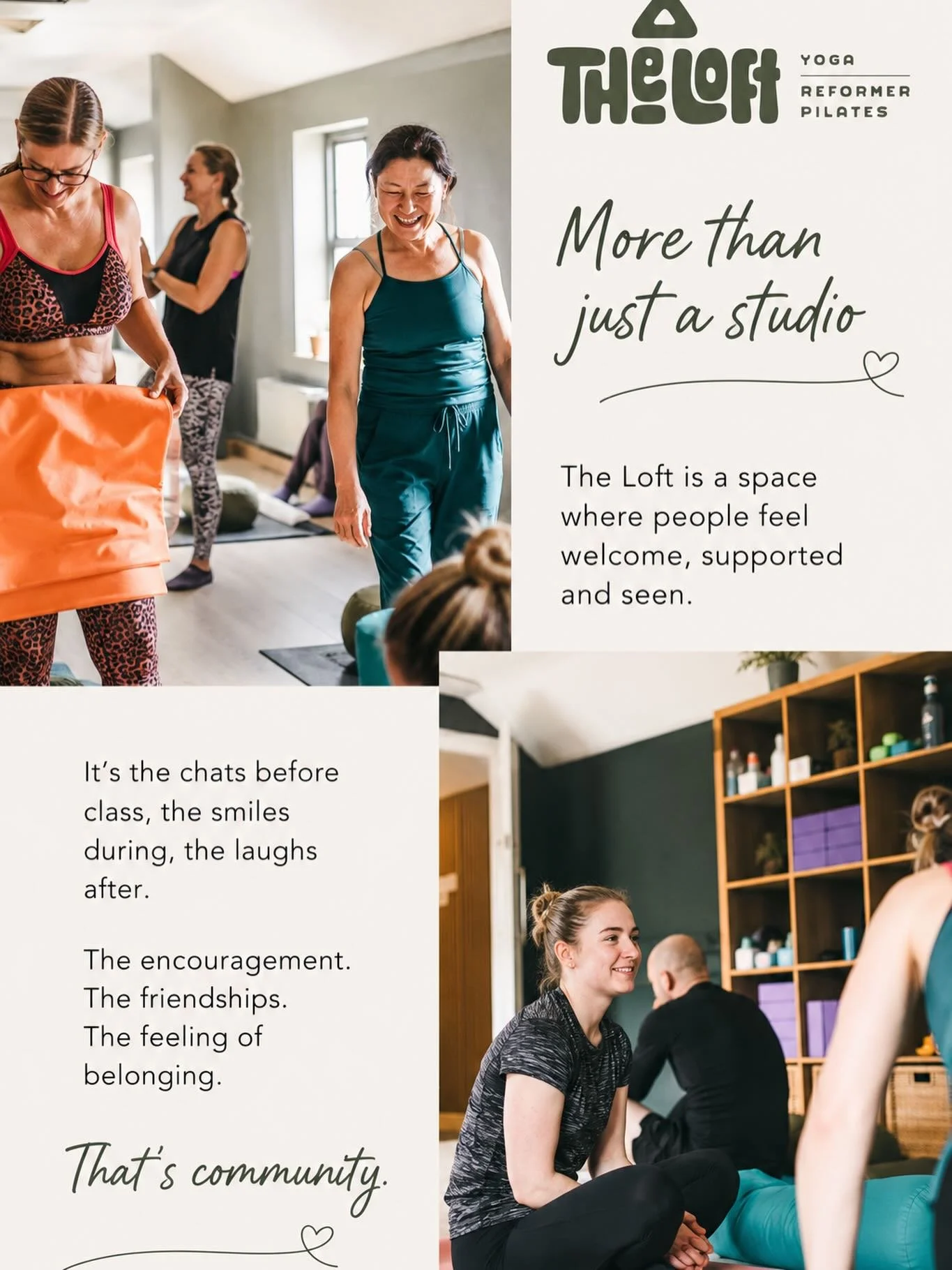 More than movement.
It&rsquo;s a community.

At The Loft, you&rsquo;re never just another person walking into a class.

Whether you&rsquo;re completely new to Pilates or returning to movement again, you&rsquo;ll be welcomed, supported and encouraged 