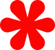 A red flower-shaped graphic on a black background.