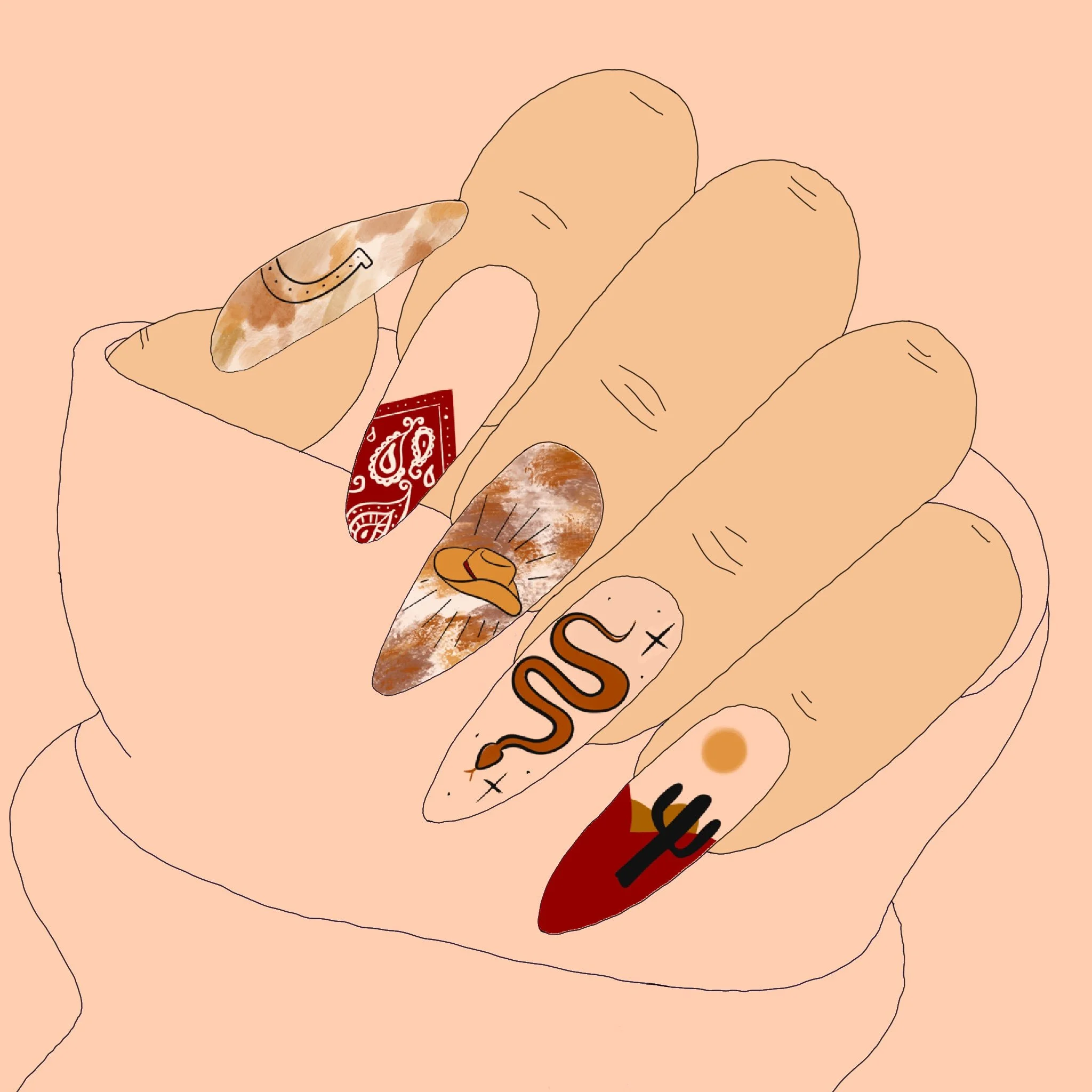 A hand with long nails painted in various shades, holding a pack of trading cards and a few cards fanned out.