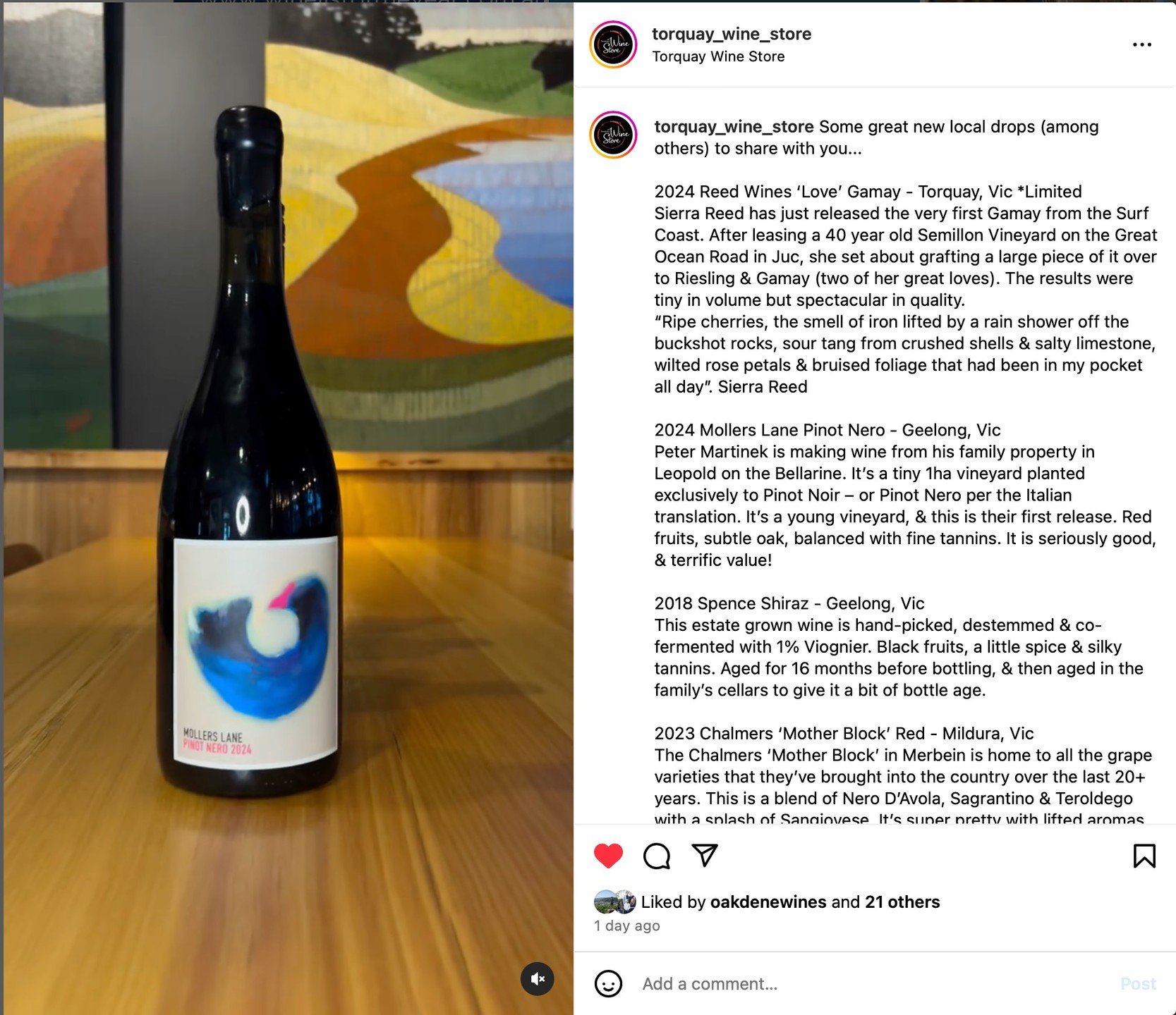 Wow! thanks @torquay_wine_store for having us in your line up of new local drops! You don't often get to try wine made from vines that have only been in the ground for two years - hope the wonderful of people of Torquay get to try it before this limi