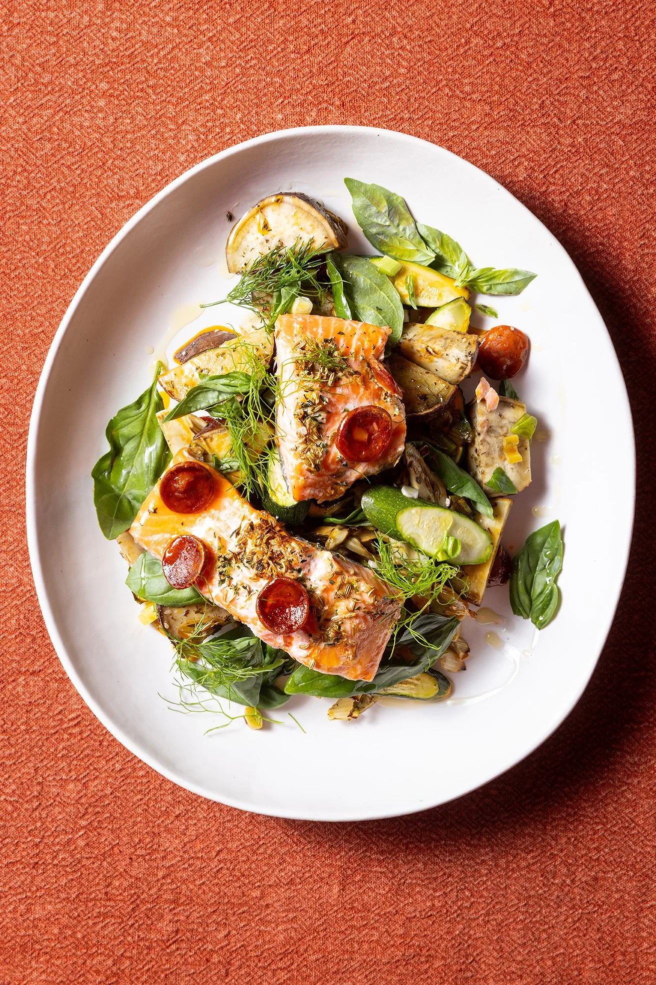 Salmon, Chorizo, Fennel