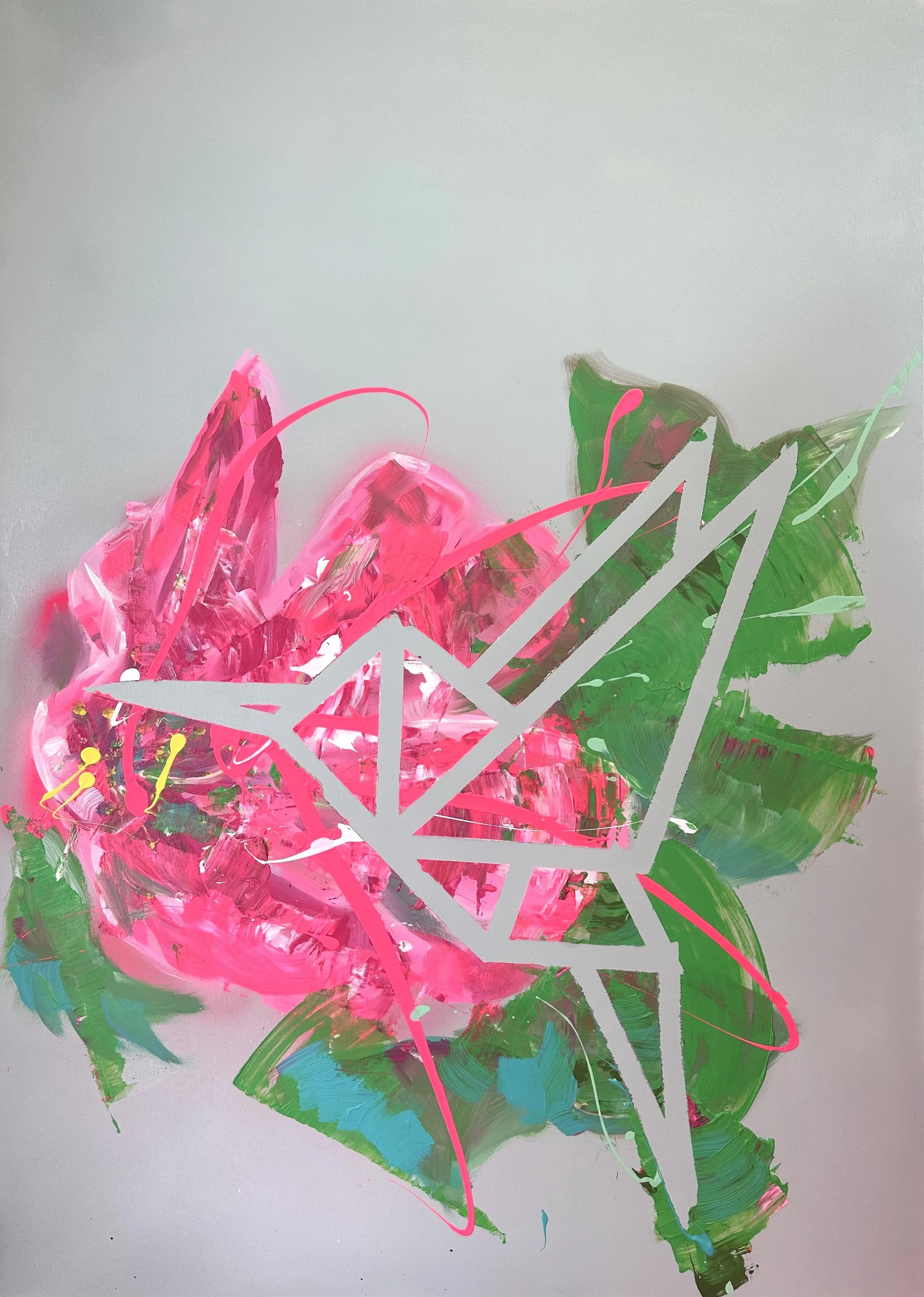 Holy Hummingbird, 2025, mixed media on canvas, 160 x 120 cm
