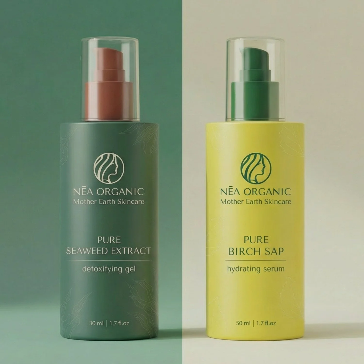 Serum Pumpflaschen mit Naturkosmetik Birke und Alge