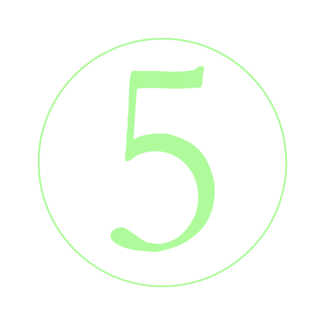 Green number five inside a circle with a green outline on a black background.