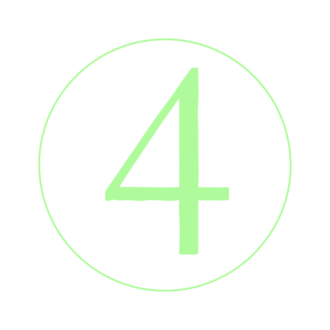 Green number 4 on a black background, encircled by a thin green circle.