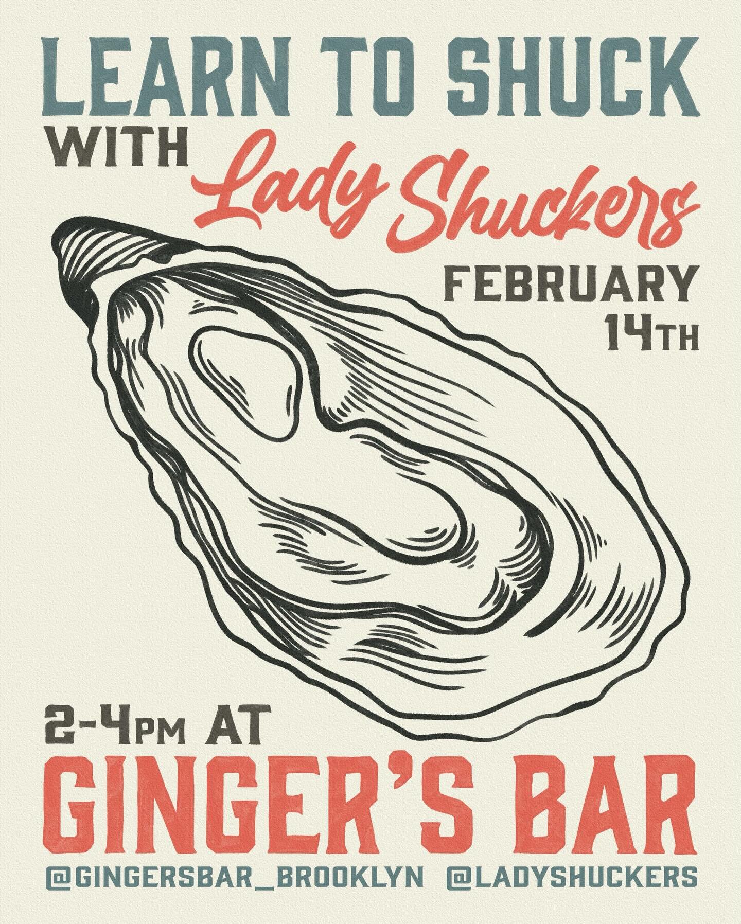 🦪❣️calling all future shuckers + sapphic oyster lovers!!!❣️🦪 

this Valentine&rsquo;s Day -join us for an educational and interactive afternoon @gingersbar_brooklyn celebrating community, aquaculture, and the love of oysters! 🦪🤩

led by professio