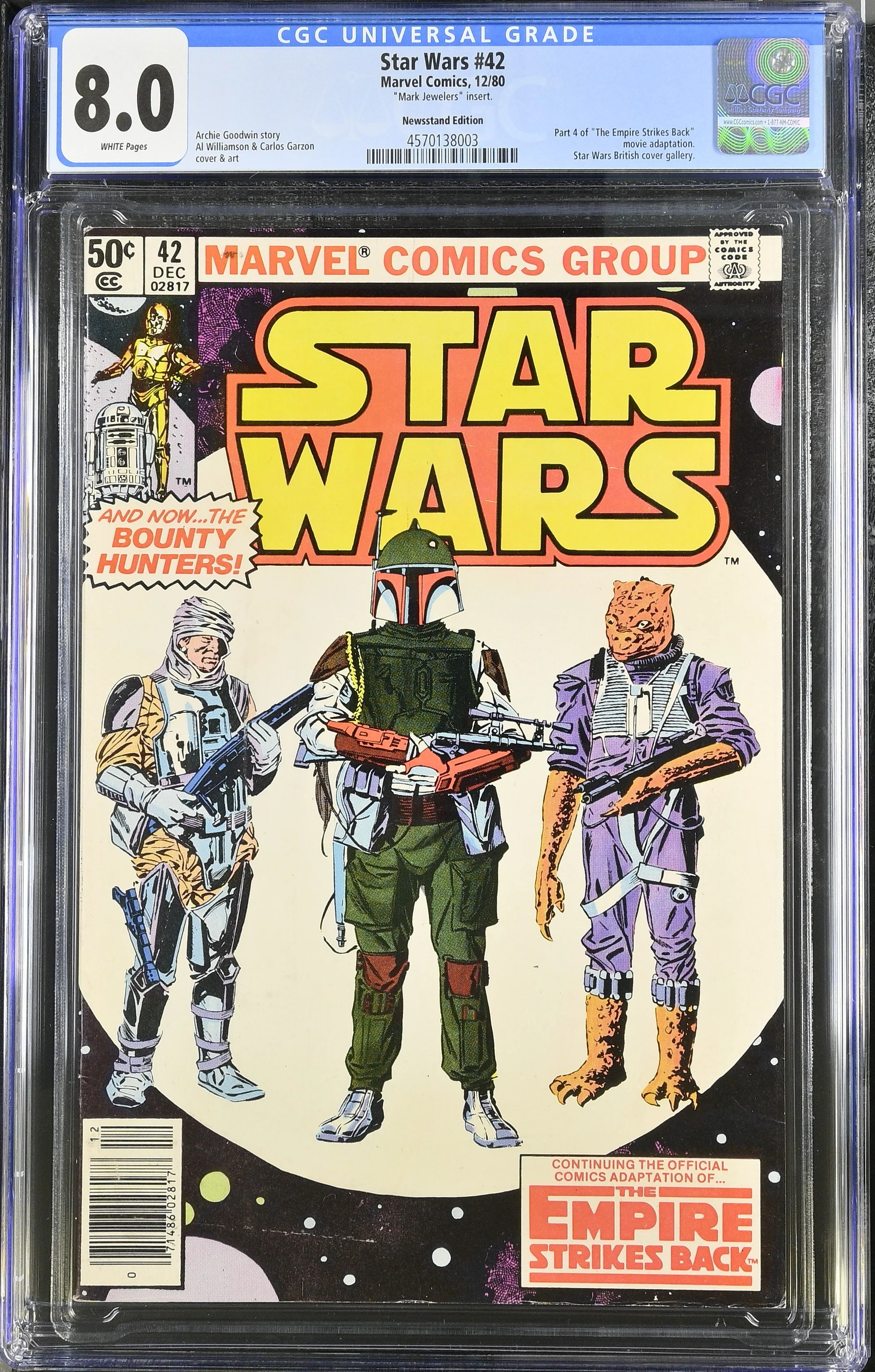 Star Wars #42 (1980) — Mark Jewelers Variant. CGC 8.0 Universal