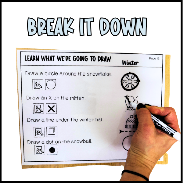 Following directions laminated mat to break down tasks