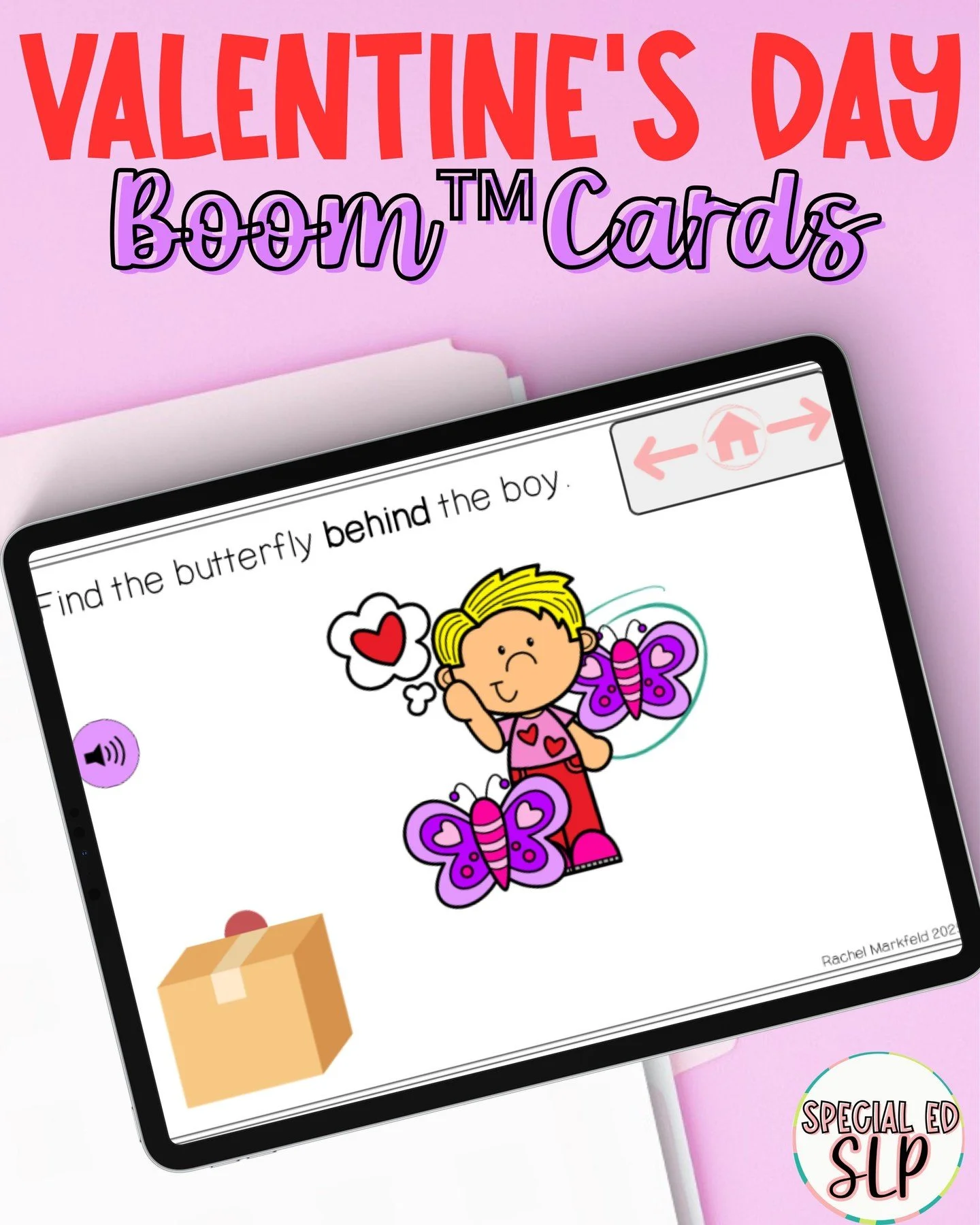 This Valentine&rsquo;s Day prepositions Boom&trade; Cards deck uses clear, general visuals to teach spatial concepts without ASL visuals. Simple shapes and consistent layouts help students focus on understanding prepositions like in, on, under, next 