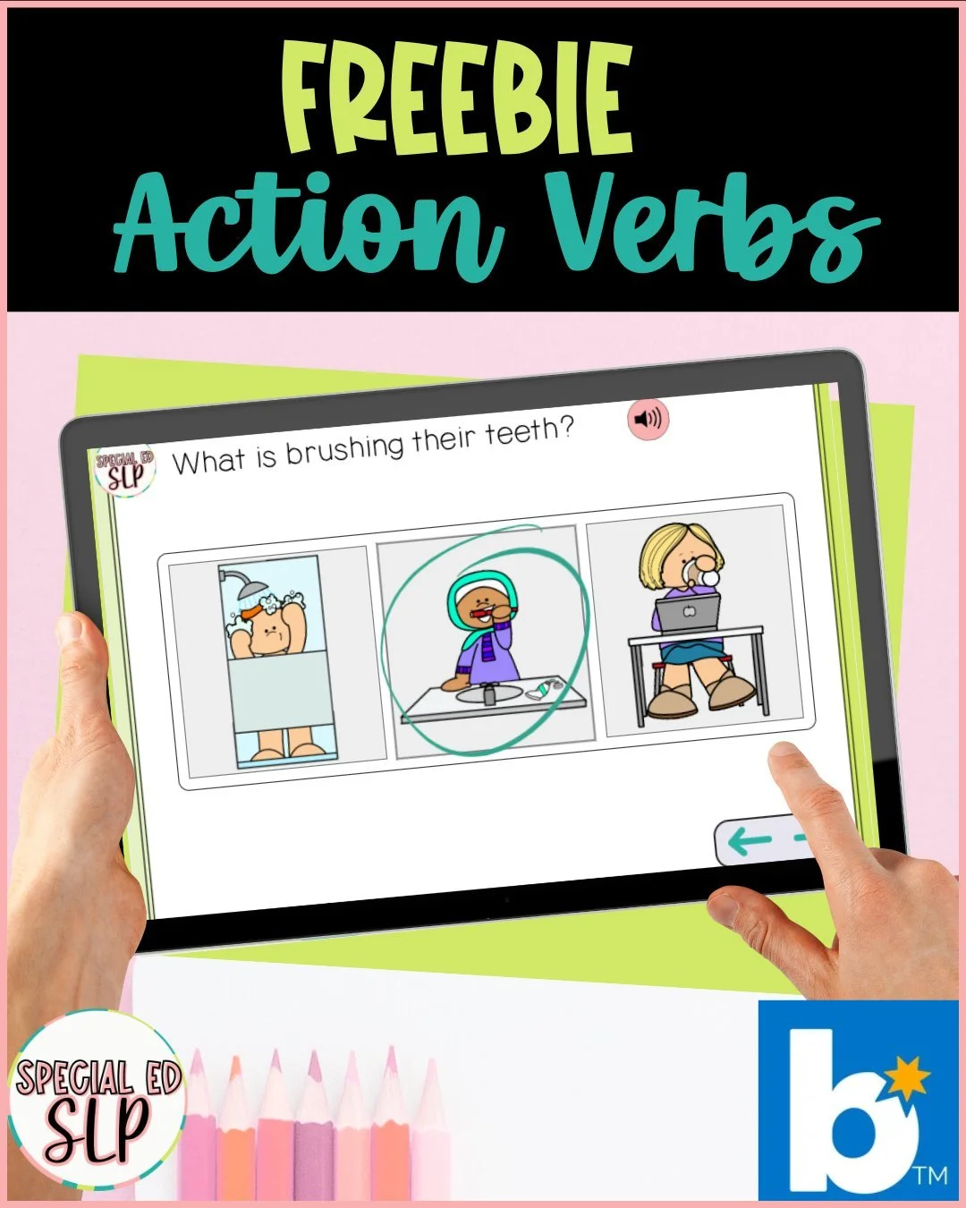 If your students can label verbs but can&rsquo;t USE them&hellip; this freebie is for you.

This FREE animated verb Boom&trade; Cards sample helps students
➡ identify actions
➡ label verbs
➡ build noun + verb phrases

Designed for speech therapy, spe