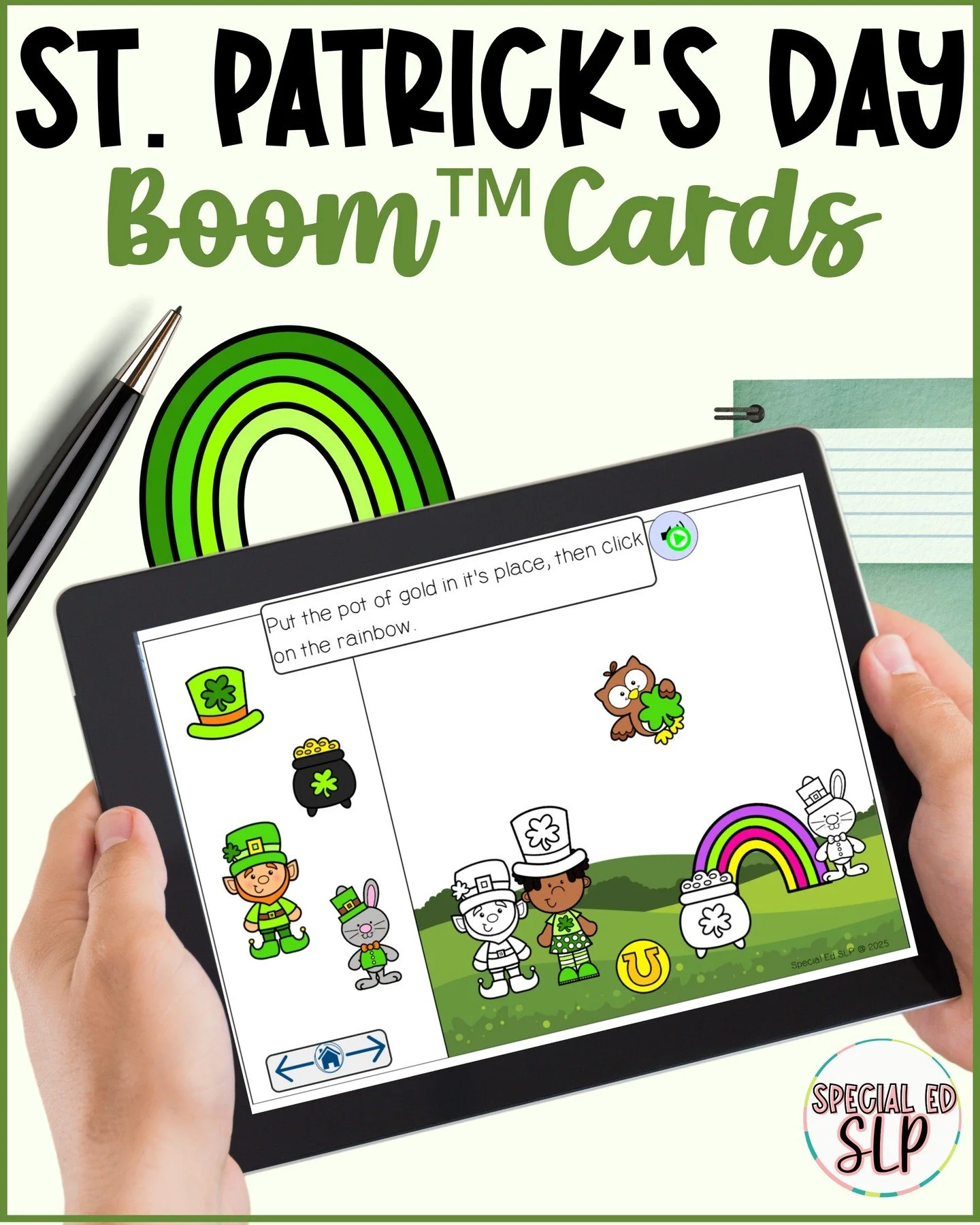 Bring seasonal fun into therapy while still targeting real skills. This St. Patrick&rsquo;s Day themed Boom&trade; Cards deck helps students practice two step directions, sequencing, and listening comprehension using festive visuals. Ideal for speech