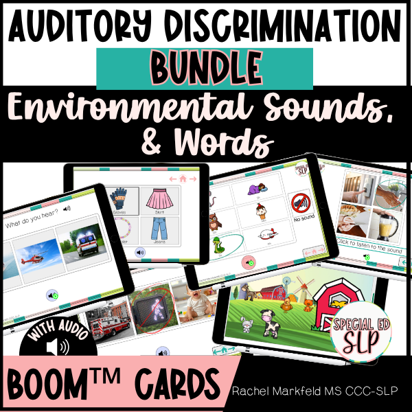 Environmental sounds and words. Auditory discrimination for deaf and hard of hearing children. Hearing checks. Boom cards for deaf and hard of hearing children. Cochlear implant speech therapy. Speech therapy for children with hearing aids and cochle