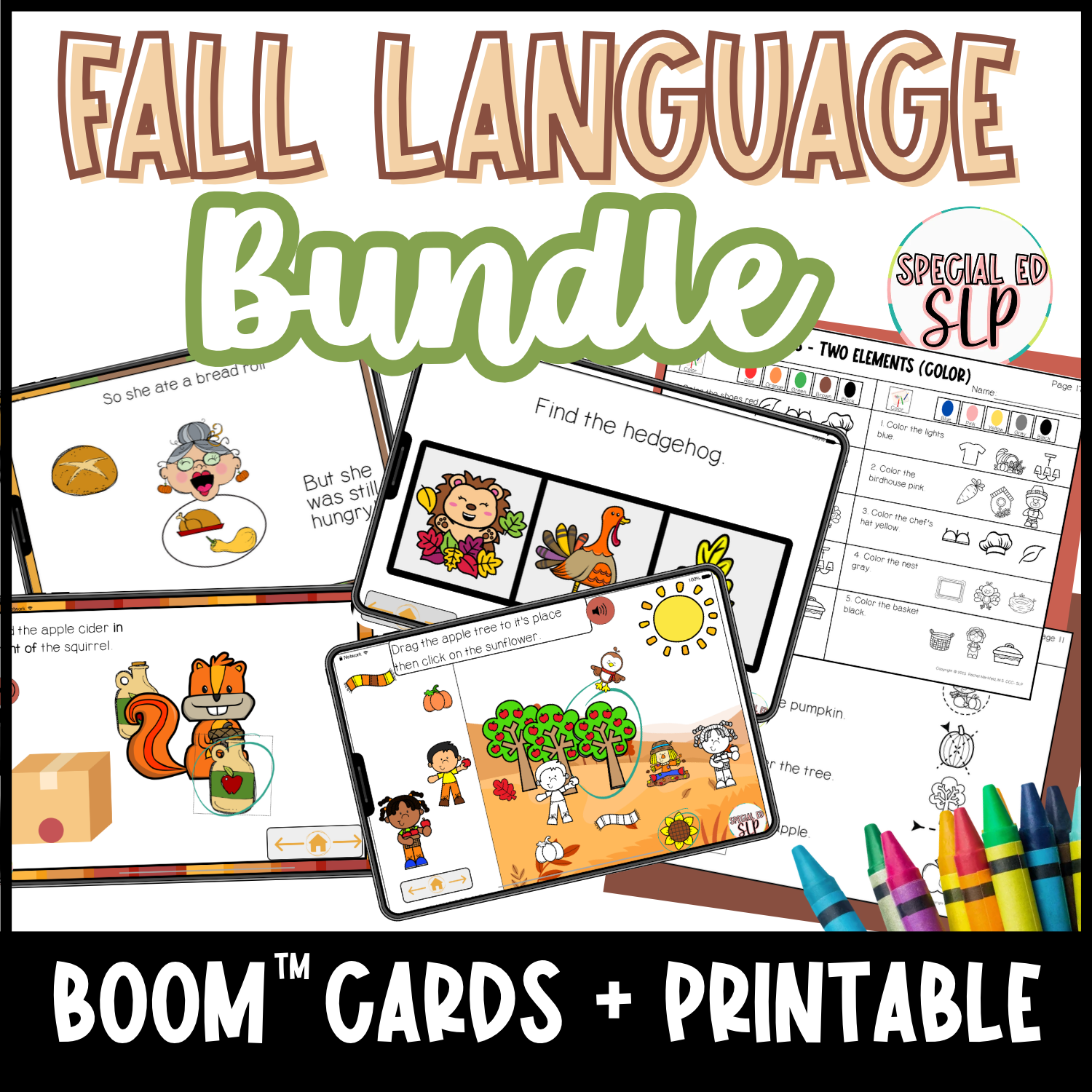 Fall AAC activities for speech therapy in September October and November. Turkey speech therapy activities. Fall themed speech therapy activities for preschoolers. Book Companion speech therapy. Spatial concepts. No prep materials. Teletherapy.
