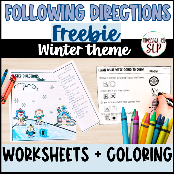 Following directions freebie winter themed worksheets, coloring, printables