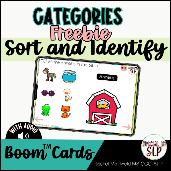 Free Identifying and sorting objects into categories for speech therapy digital Boom Cards for teletherapy