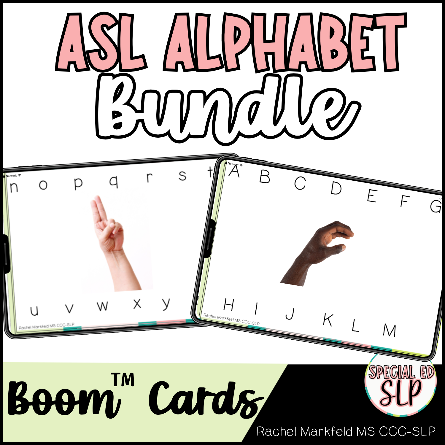 Pre K Kindergarten ASL Fingerspelling alphabet for the deaf Bundle. American Sign Language alphabet Boom™ Cards bundle for deaf and hard of hearing students. Practice ASL fingerspelling, ASL alphabet match, ABC's ASL activities, ASL alphabet hands, a