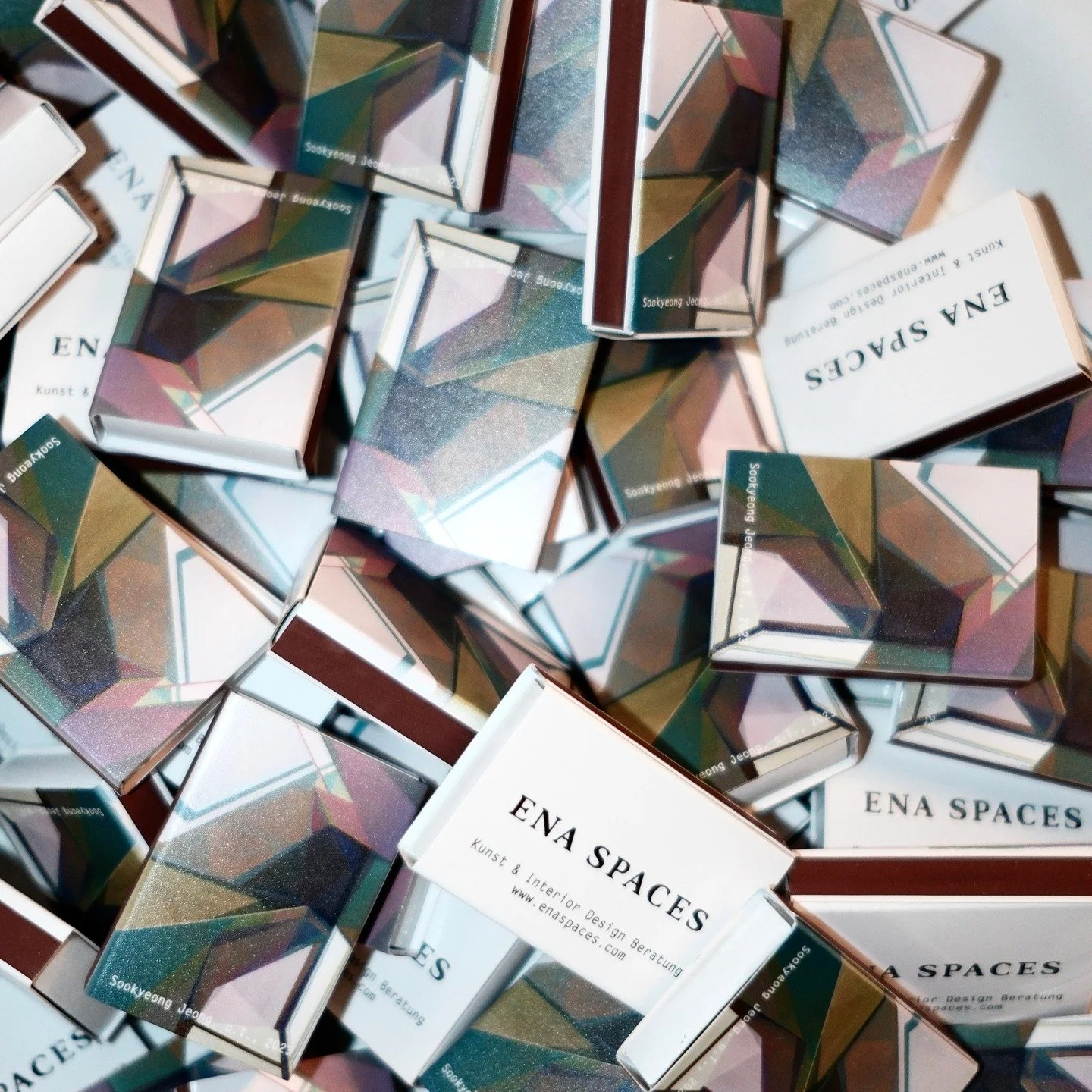 Art in every detail&mdash;Vernissage of AND THEN YOU WERE GONE. We sent guests home with tiny artworks&mdash;matchboxes wrapped in Sookyeong Jeong&rsquo;s artwork&mdash;and a card to stay in touch.
Want this level of cohesion for your project or bran