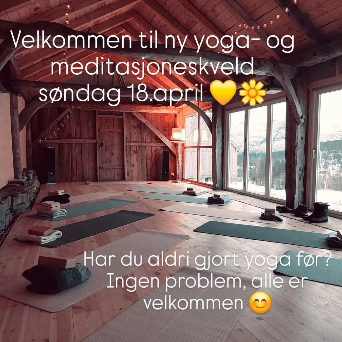 Denne s&oslash;ndagen vil vi ha meir fokus p&aring; meditasjon enn kva vi pleier &aring; ha i tradisjonelle yogatimar. I meditasjonen &oslash;ver vi oss p&aring; &aring; vere til stades i augneblikket, og auke bevisstheiten kring samspelet mellom kro