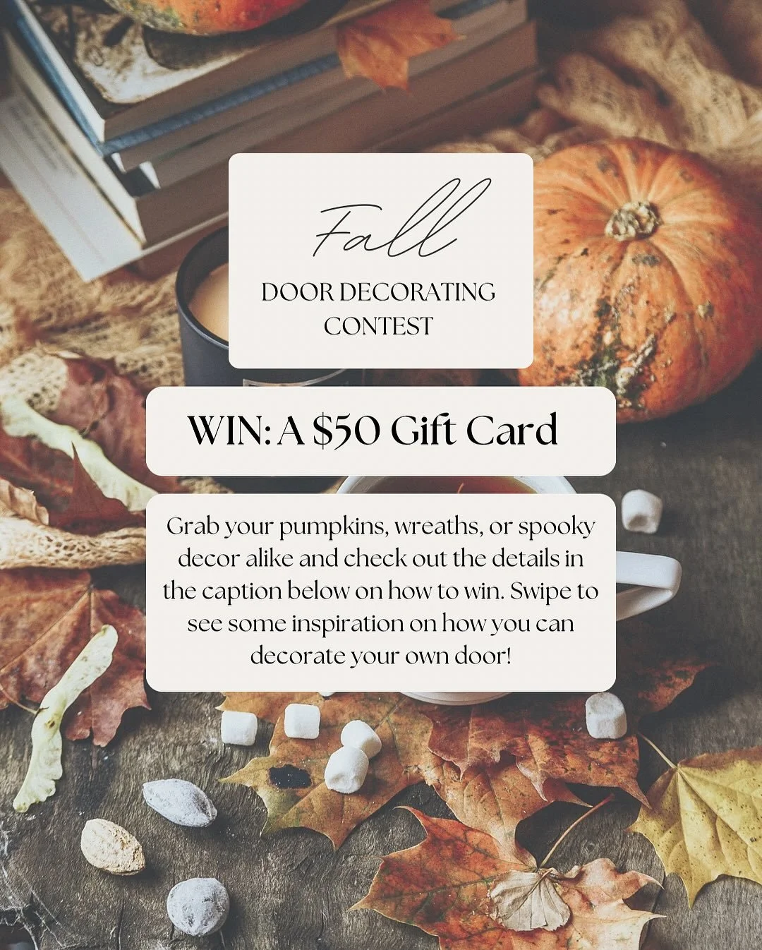 It&rsquo;s time to get festive! 🍁 ⁣
⁣
We&rsquo;re kicking off our 𝐅𝐚𝐥𝐥 𝐃𝐨𝐨𝐫 𝐃𝐞𝐜𝐨𝐫𝐚𝐭𝐢𝐧𝐠 𝐂𝐨𝐧𝐭𝐞𝐬𝐭 and we can&rsquo;t wait to see your creativity shine. Whether you go spooky, cozy, or pumpkin-crazy, this is your chance to dress