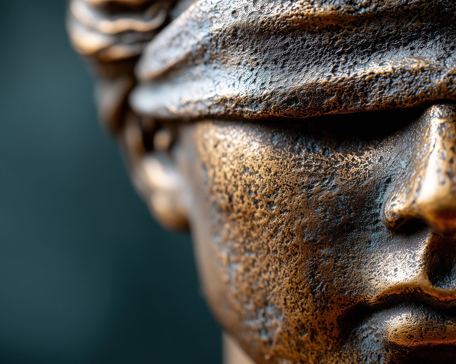 close up view of the face of lady justice