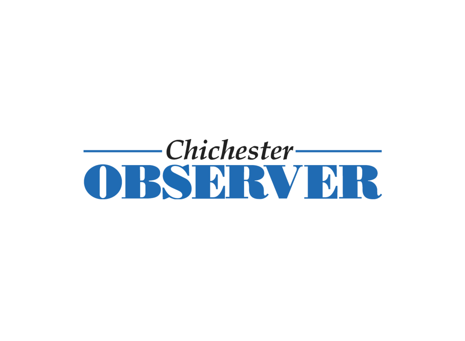 Logo for Chichester Observer with the name in black and blue text, with blue lines above and below.