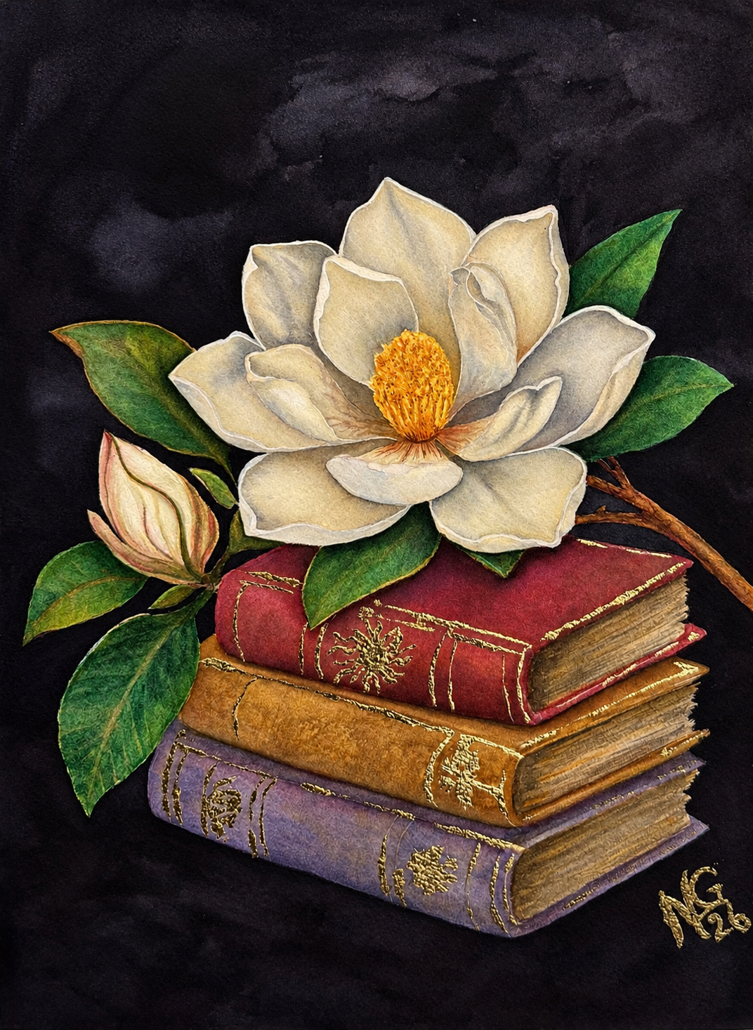 unframed Magnolia and Antique Gilded Books.png