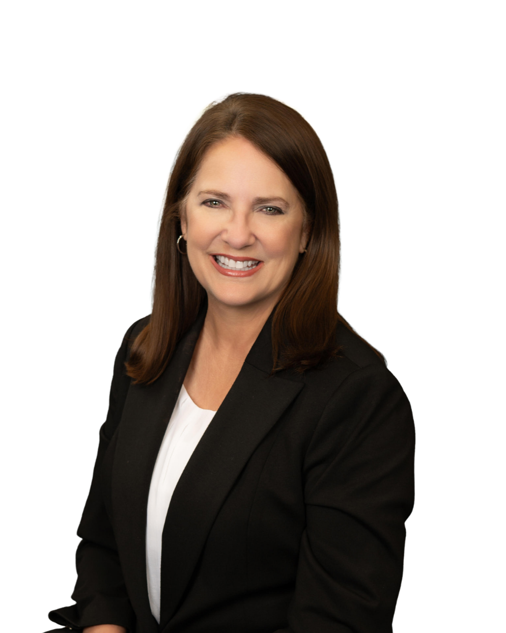 Smiling woman with dark hair and formal attire