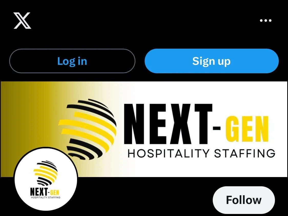 Next-Gen Hospitality Staffing logo with a stylized globe and bold black and yellow text.