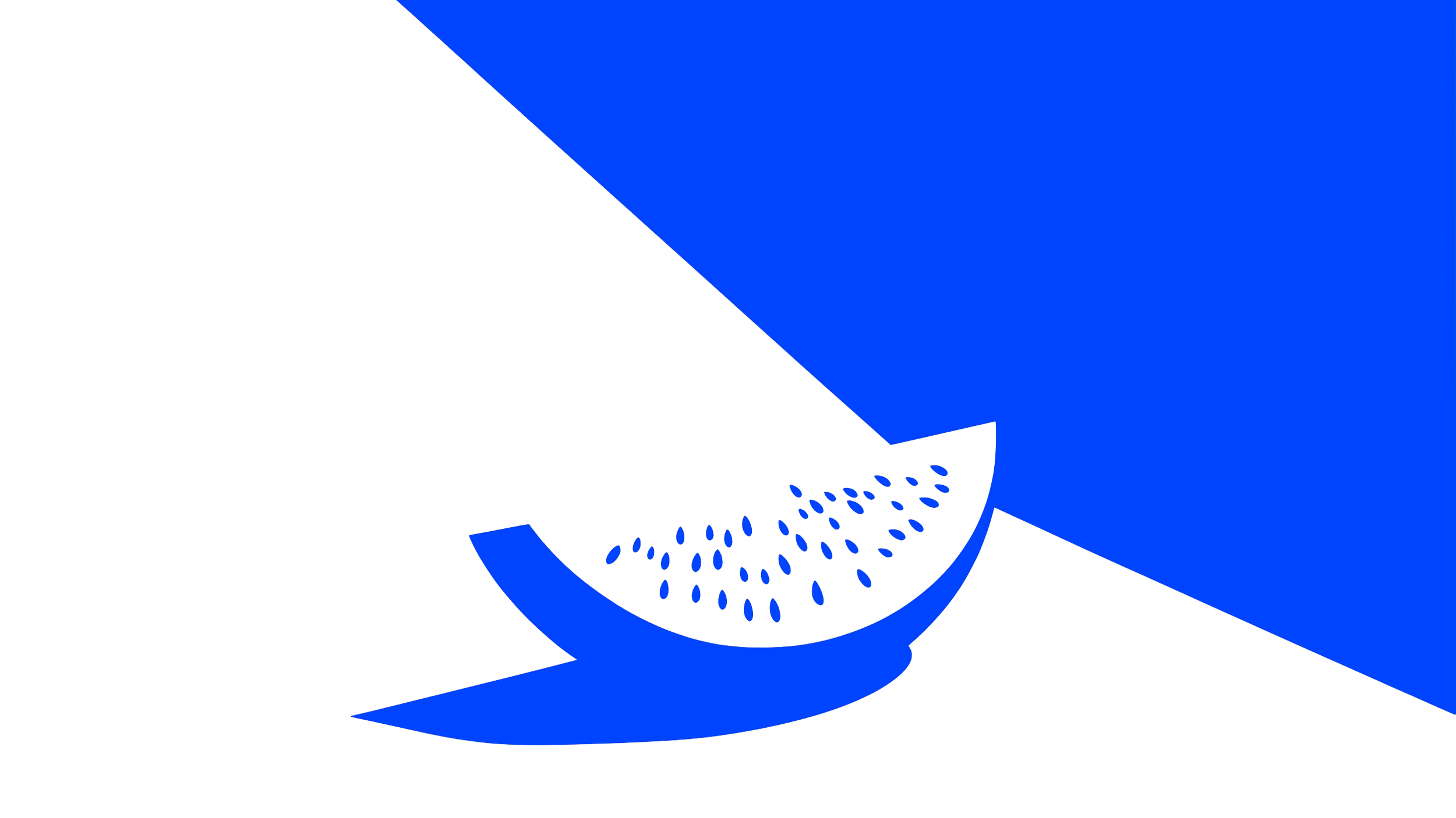 En minimalistisk blå og hvid illustration af en skive vandmelon.