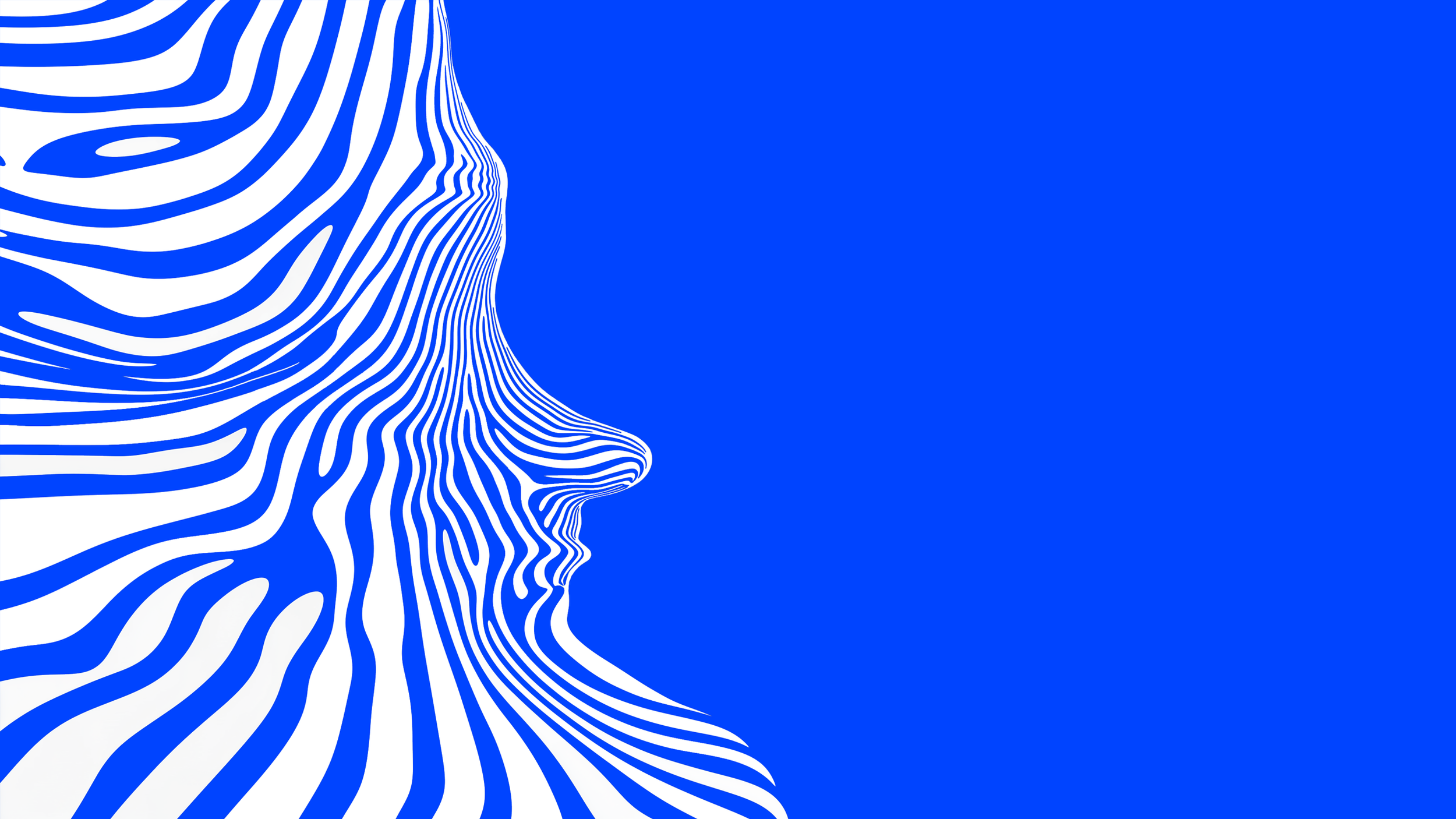 Kunstnerisk illustration af en profil af et menneskehoved i blå og hvid med linjer, der følger ansigtets konturer, mod en blå baggrund.