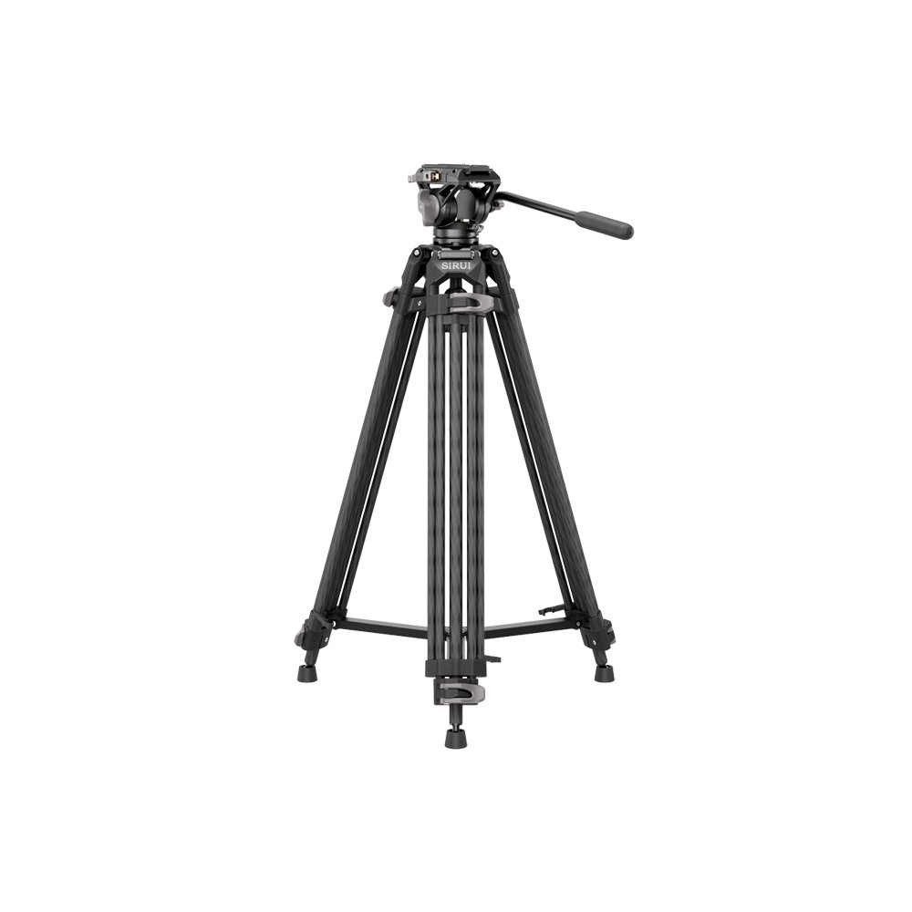 Sort kamerastativ med tre ben og håndtag til justering
