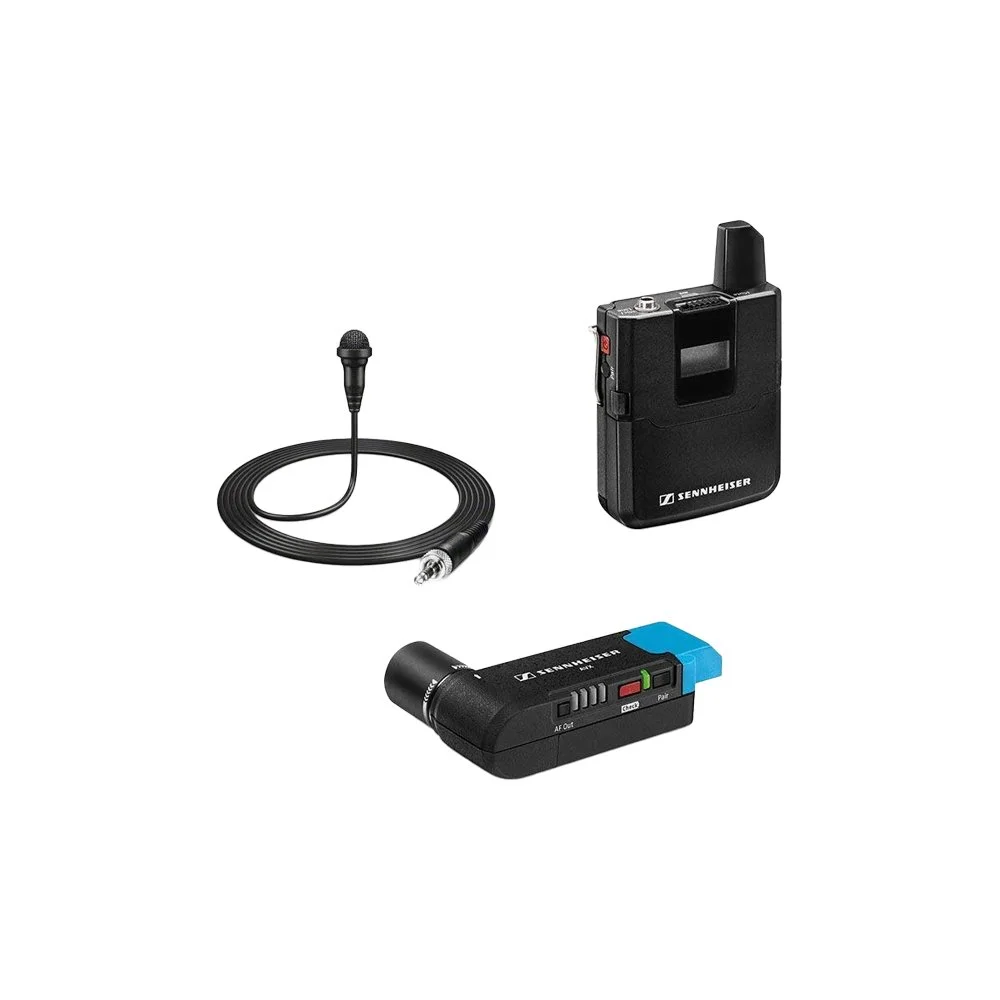 Sennheiser trådløst mikrofon system med mikrofon, modtager og sender.