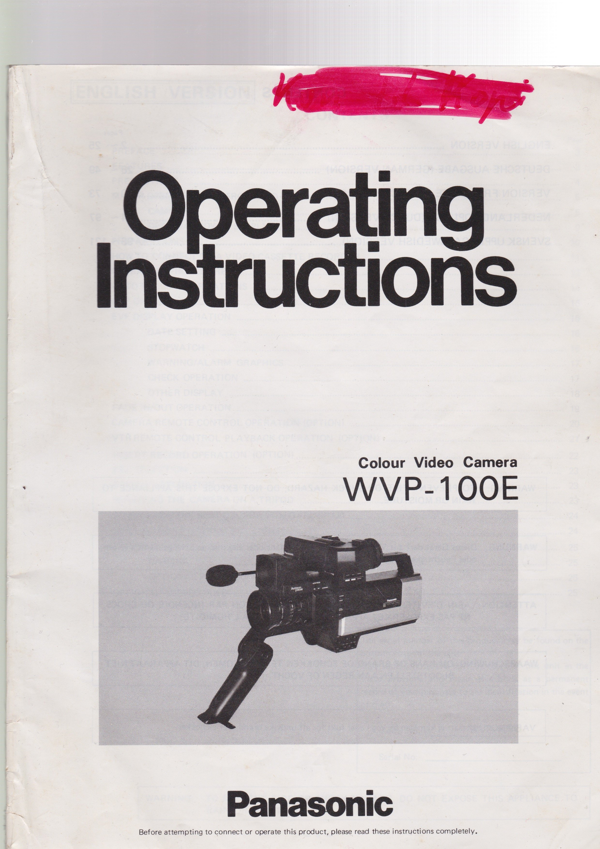 Brugsanvisning til Panasonic WVP-100E farve videokamera | Research | Filmproduktion Aarhus | GESTALT