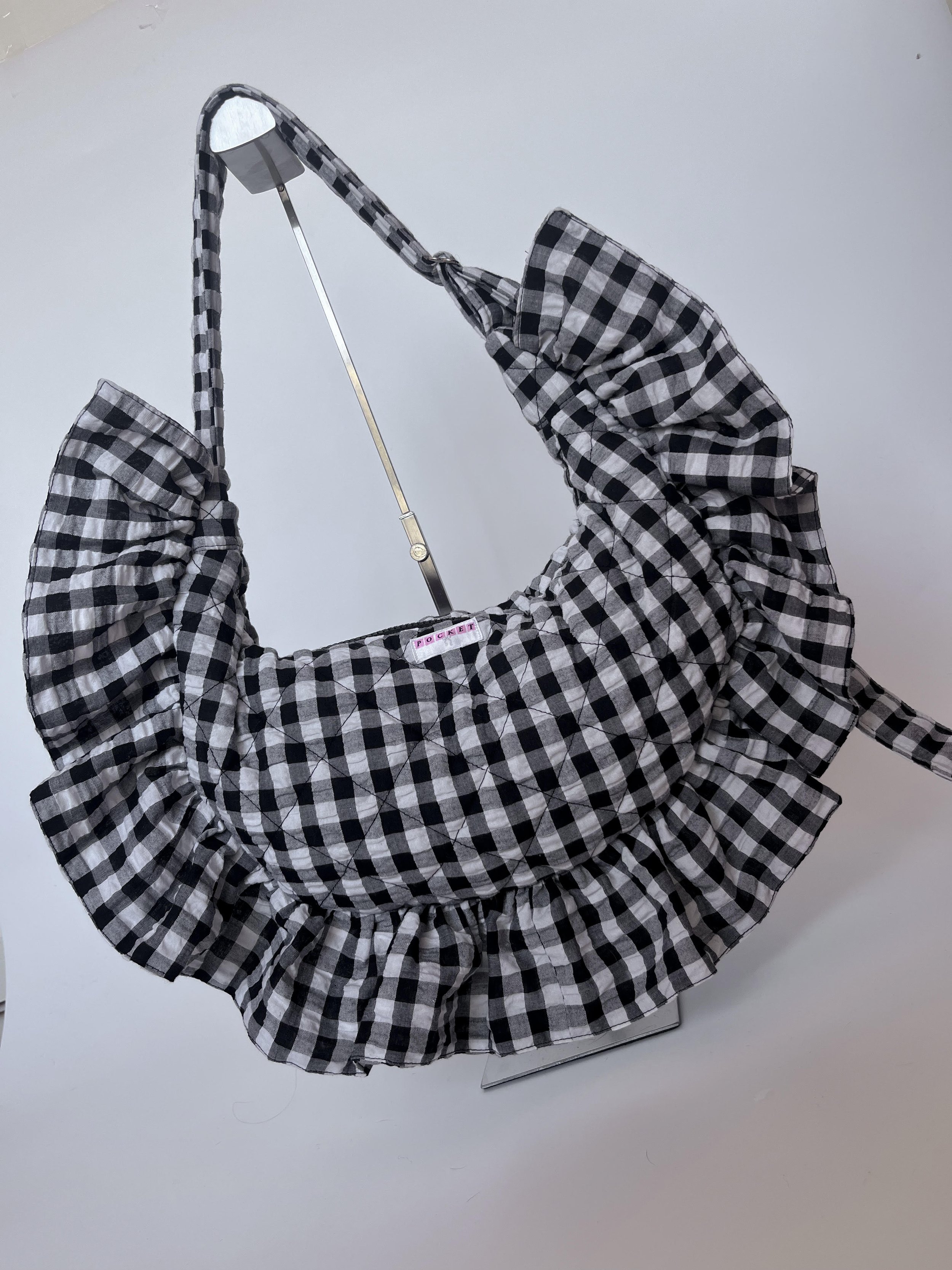 Black Gingham Pillow Frill Bag