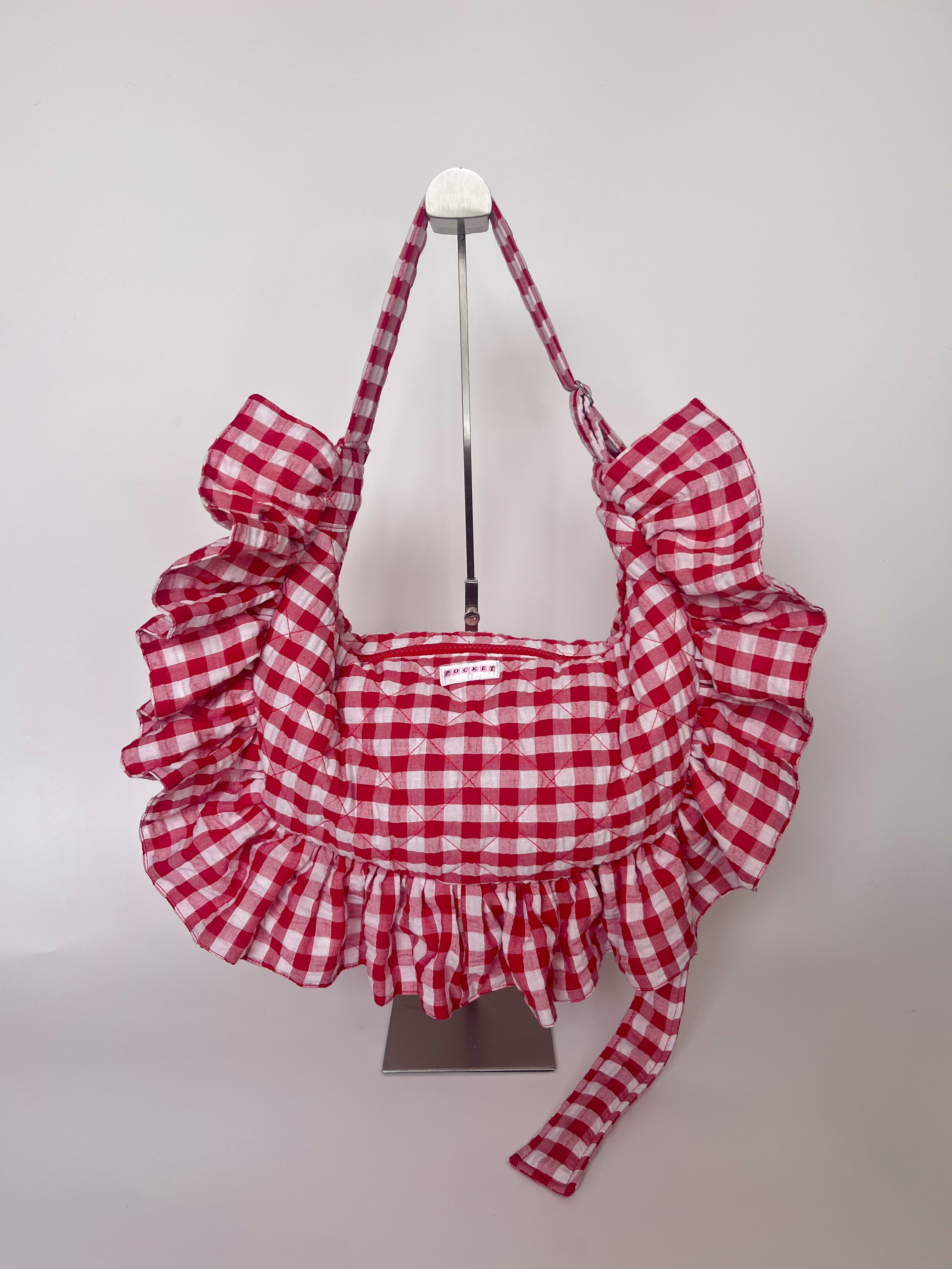 Red Gingham Pillow Frill Bag