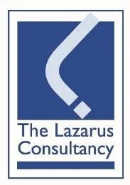 Logo for The Lazarus Consultancy featuring a stylized bent pencil or stylus and text.