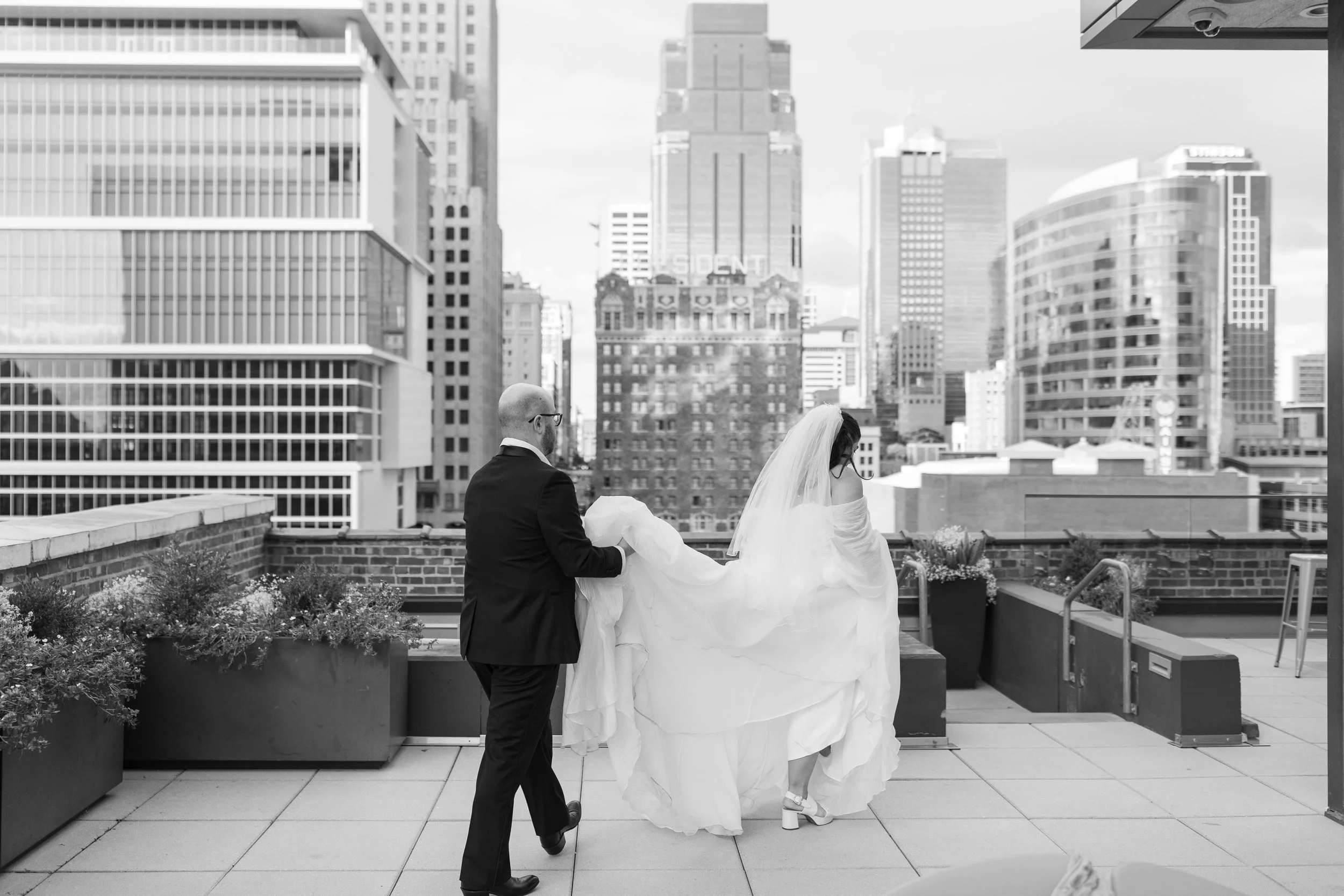 A couple on the rood at three points.